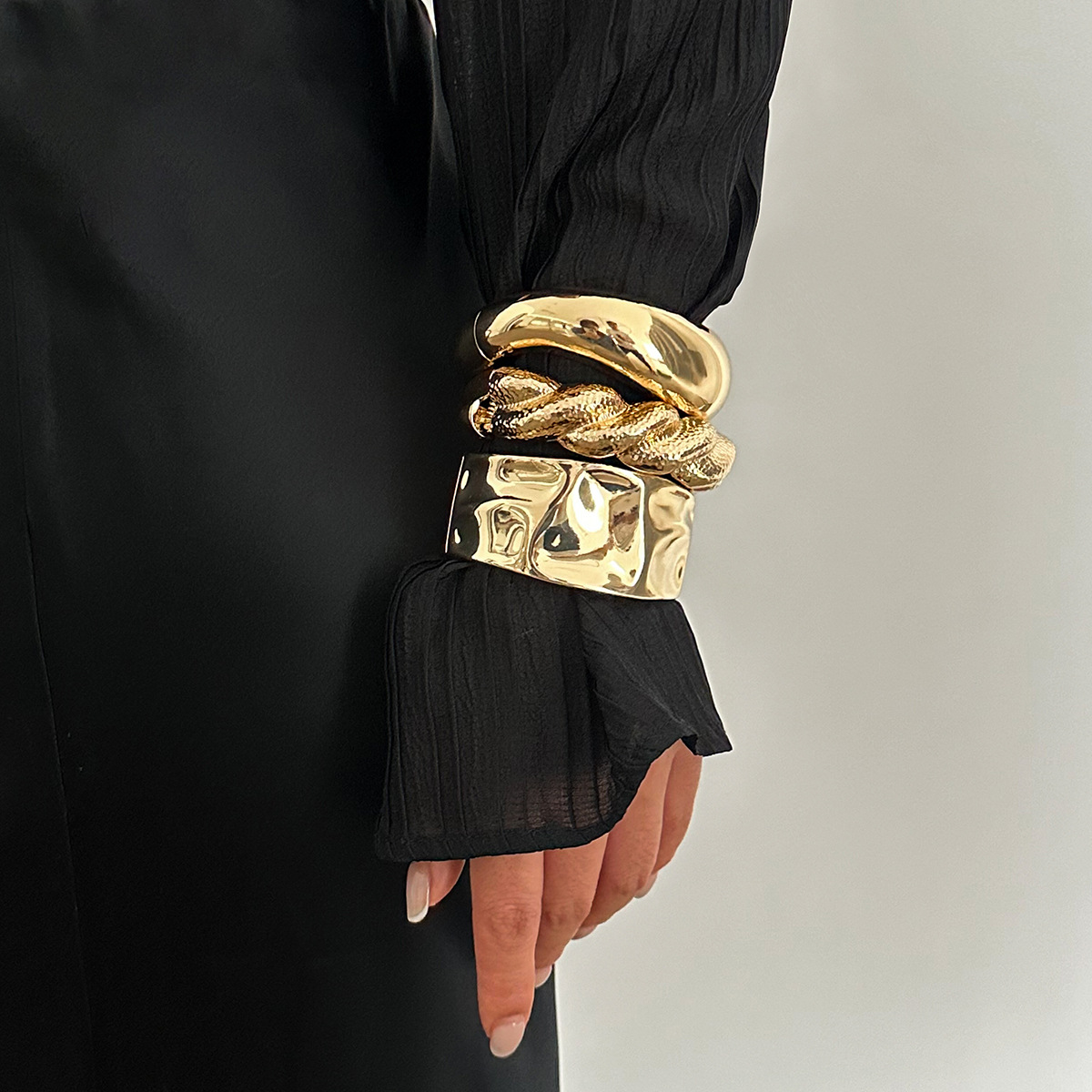 Women'S Emo Accessories - Vintage Gold สี Hip Hop โลหะไม่สม่ําเสมอกําไลข้อมือฤดูใบไม้ผลิ
