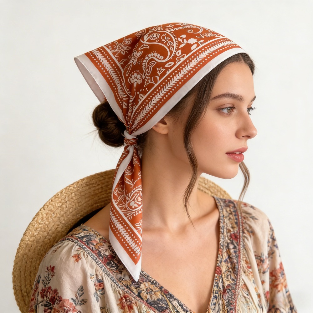 Silk Scarf Square - ผ้าพันคอไหมพิมพ์ลายเม็ดมะม่วงหิมพานต์ 1 ผืน ผ้าพันคอสี่เหลี่ยม ผ้าคลุมไหล่คุณภาพสูง ผ้าพันคอผืนเล็ก