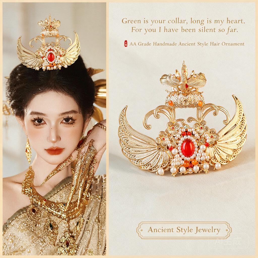 Women'S Red Accessories - มงกุฎประดับผมปีกฟีนิกซ์สีทองสไตล์ฮั่นฝูจีนโบราณ ประดับไข่มุกเทียมและอัญมณีสีแดง เครื่องประดับผมสำหรับผู้หญิง ใช้สำหรับคอสเพลย์ งานแต่งงาน และถ่ายภาพ
