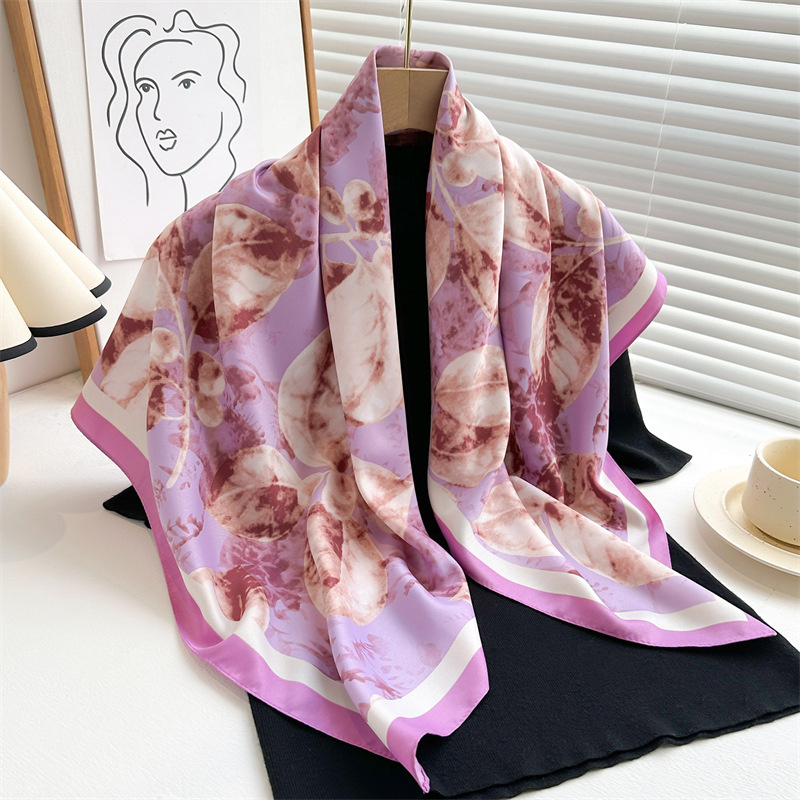 Silk Scarf Square - ผ้าพันคอสี่เหลี่ยมจัตุรัสเรโทร90ซม. พิมพ์ลายขนาดใหญ่สำหรับฤดูใบไม้ผลิและฤดูใบไม้ร่วงผ้าพันคอผ้าไหมทอลายทแยงผ้าคลุมกันแดดผ้าคลุมไหล่ตกแต่งสำหรับผู้หญิง