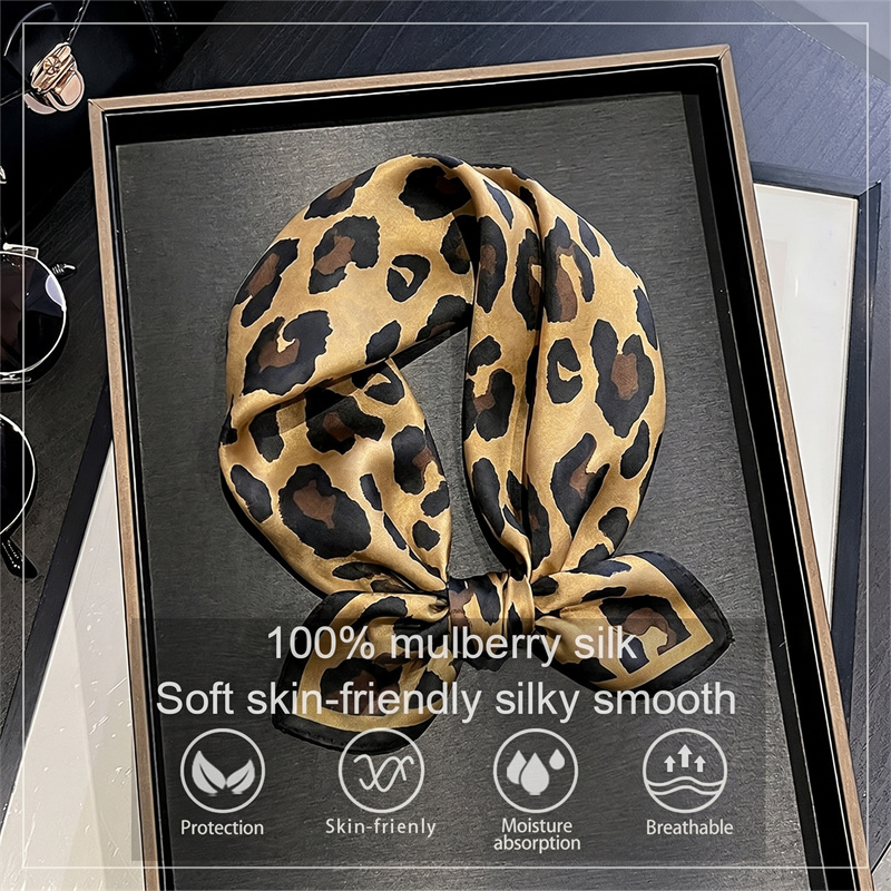 Silk Scarf Square - ผ้าพันคอไหมแท้ 100% ลายเสือดาว ผ้าพันคอแบบสี่เหลี่ยม ผ้าพันคอแฟชั่น ของตกแต่งกระเป๋า