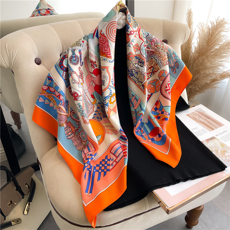 ผ้าพันคอไหมทวิลล์ลายดอกไม้สำหร - Silk Scarf Square บทวิจารณ์และราคา