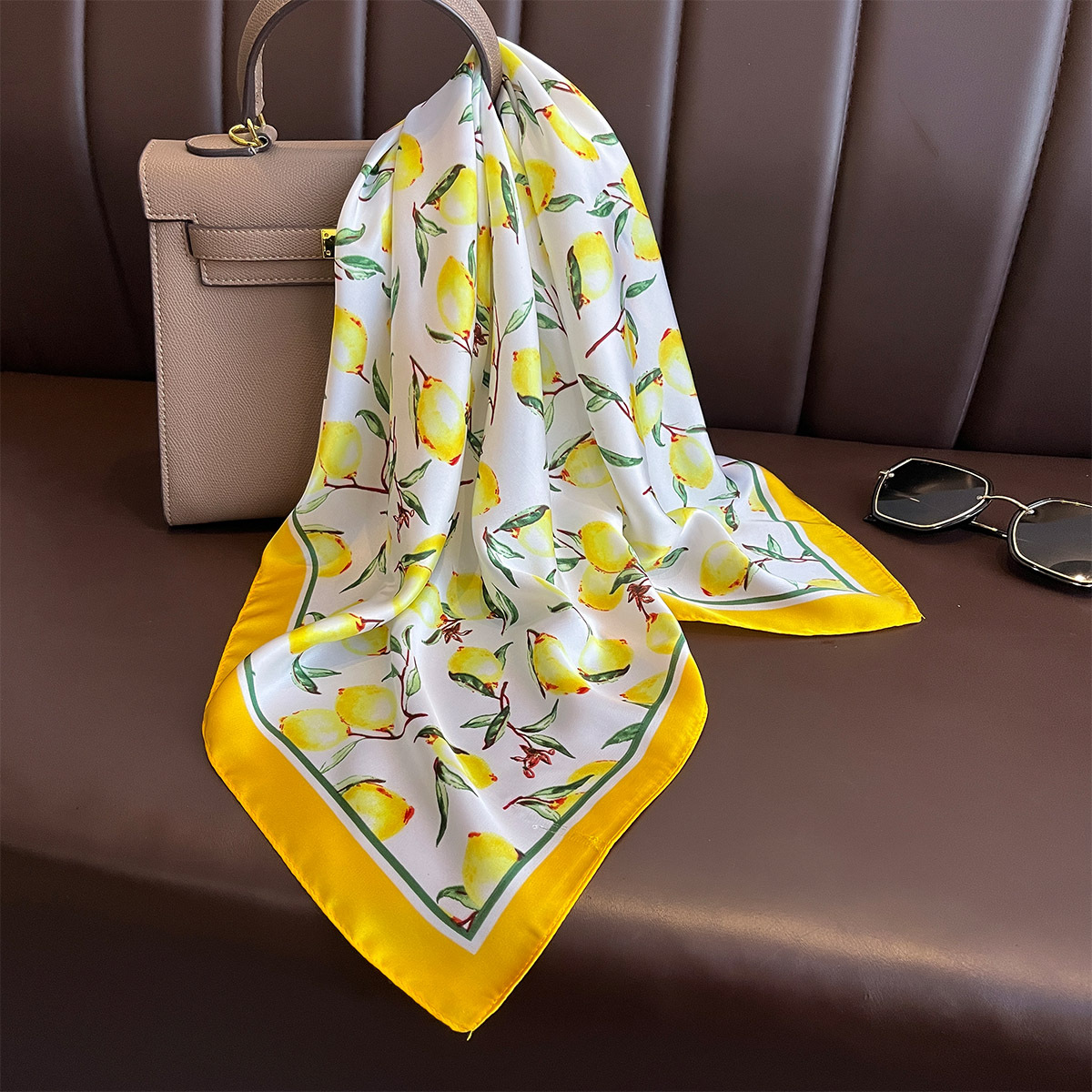 2025 ใหม่สีเหลืองมะนาวพิมพ์ผ้า - Silk Scarf Square บทวิจารณ์และราคา